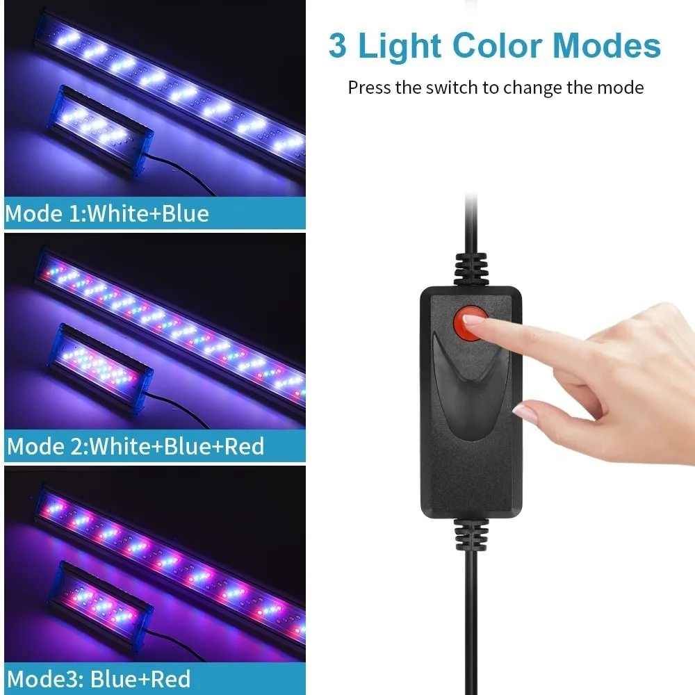 3 Colors Changeable Extensible Aquarium LED Clip on Super Bright Fish Tank Light 18cm 28cm 38cm 48cm Tank Water lighting
