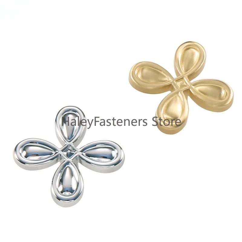 French Light Luxury Brass Handle Wardrobe Drawer Chrome Bright Silver Leaf Clover Full Copper Cabinet Door Handle