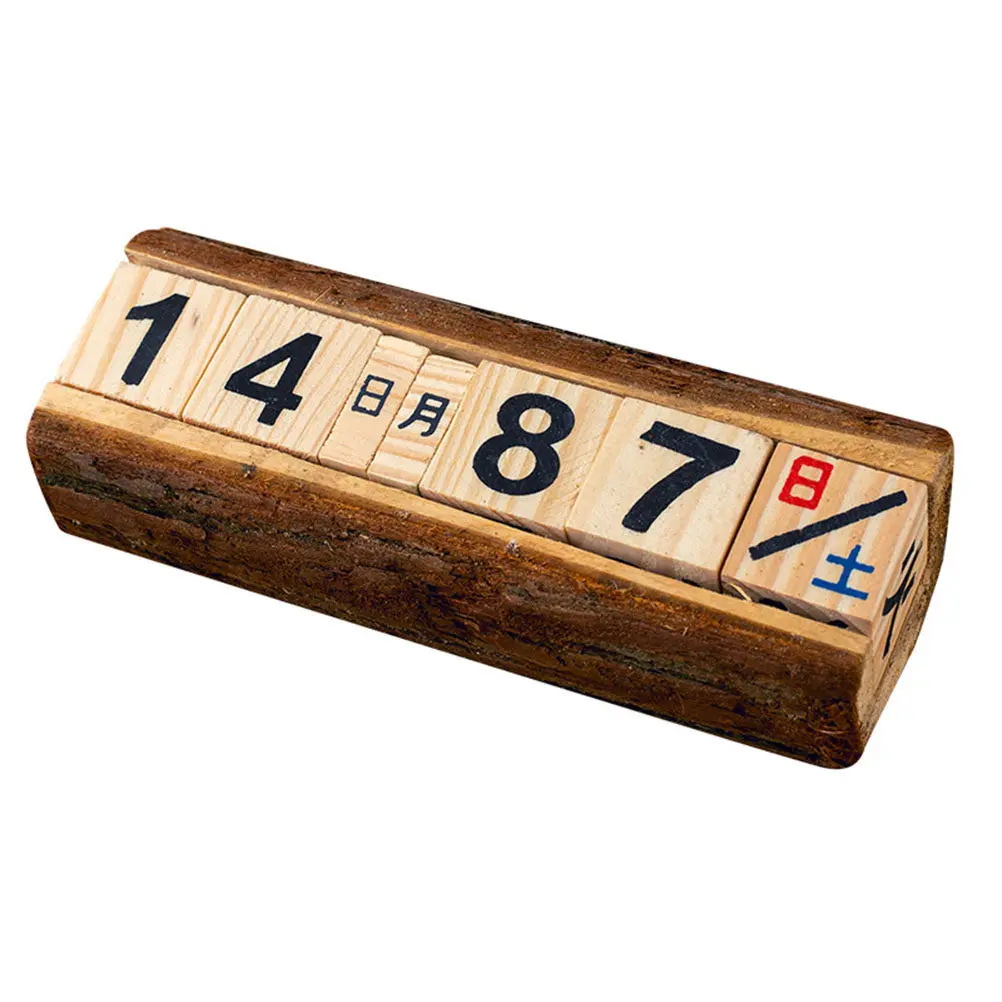 

2Pcs Wooden Calendar Artistic Desktop Decoration Functional Timepiece Wood Grain Texture Elegant Table Calendar for Gift Lovers