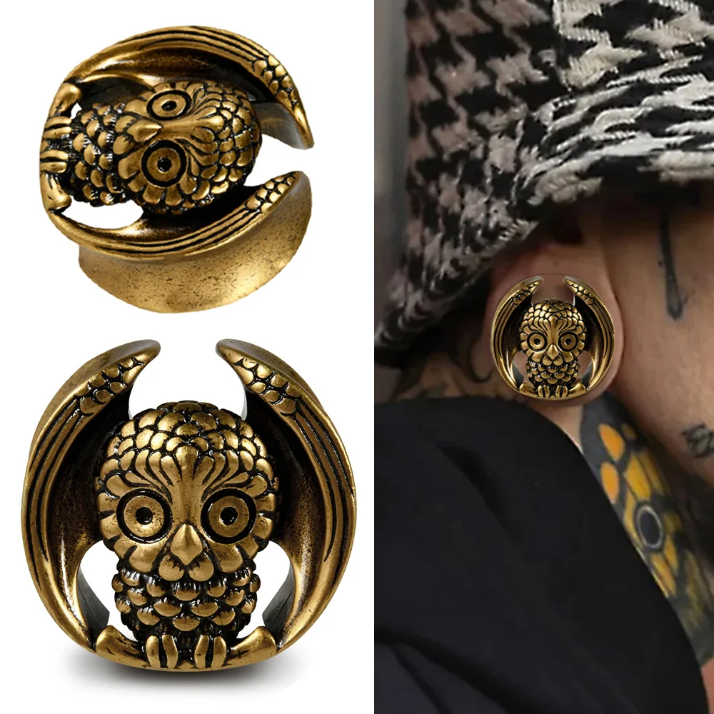 1PC Copper Owl Ear Tunnels Gauges for Ears Flare Plugs Punk Stretchers Expander Body Piercing Jewelry 8-25mm