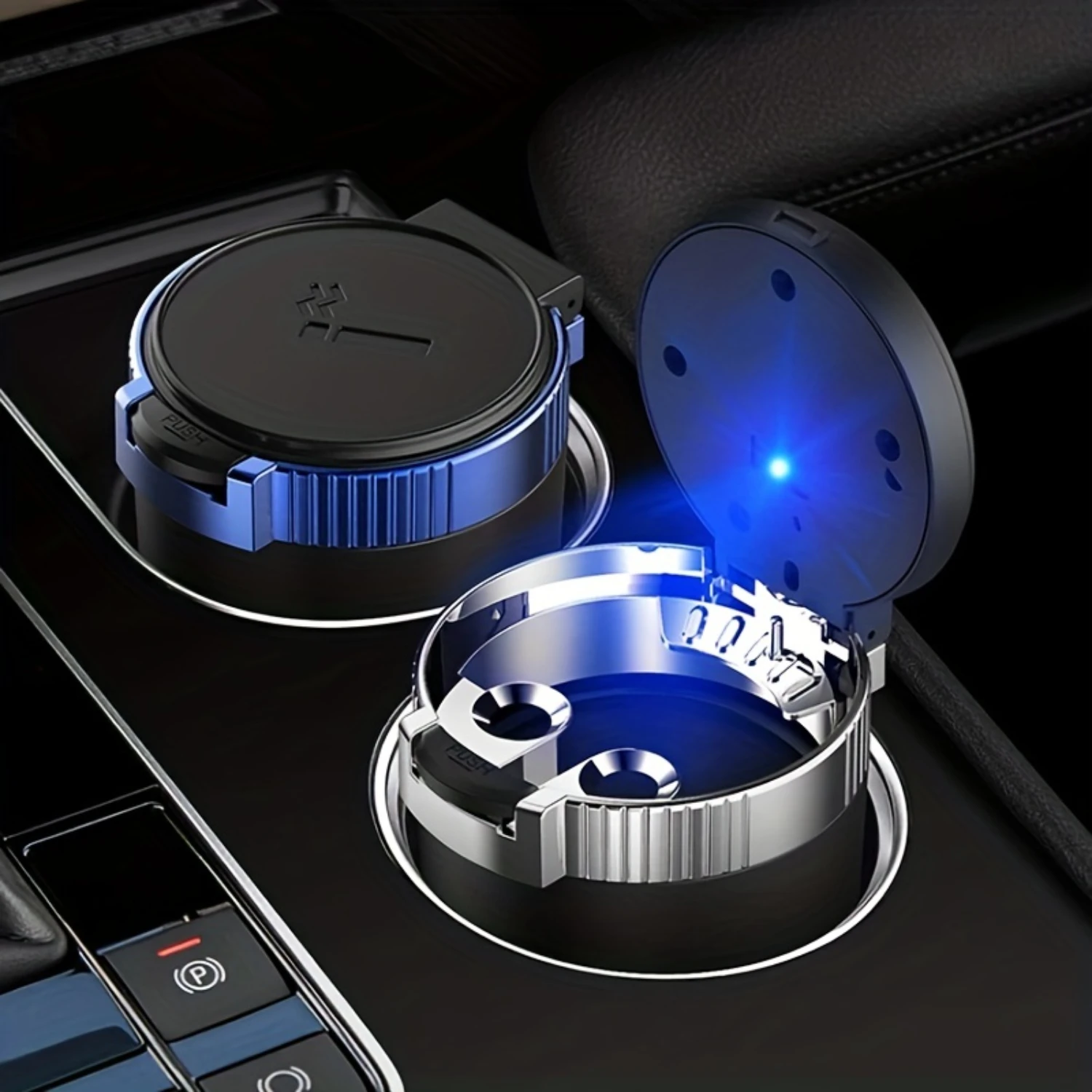 LED Smokeless Car Ashtray, Portable Automatic Light Indicator Cigarette Holder Cup Interior Accessories