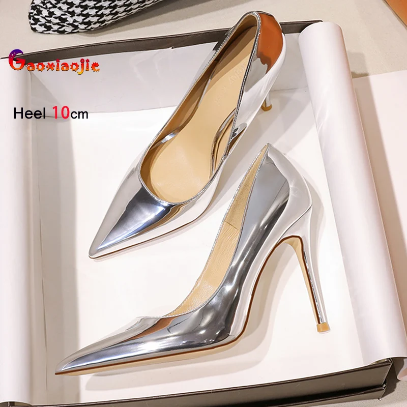 

Silvery Luxury Party Dress Shoes 6CM 8CM 10CM High Heels Fashion Pointed Mature Women Shallow Office Shoes Summer Women's Pumps