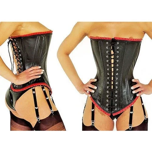 New Latex 100% Rubber Women Black with Red Body Shaper Waist SIZE XS-XXL