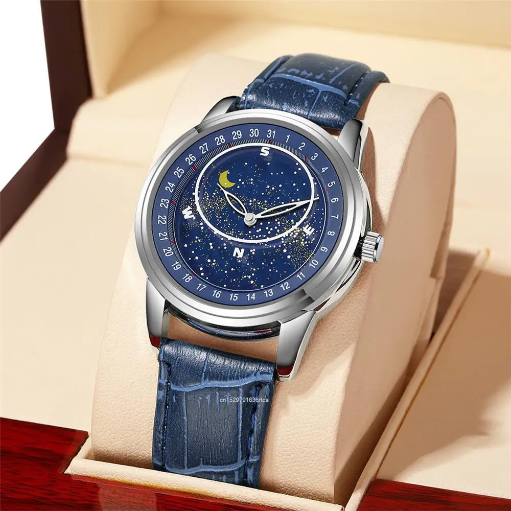 Fashion Creativity Brand Watches For Men Luminous Starry sky Design Sports Watch Comfort PU Leather Men Wristwatches Clock