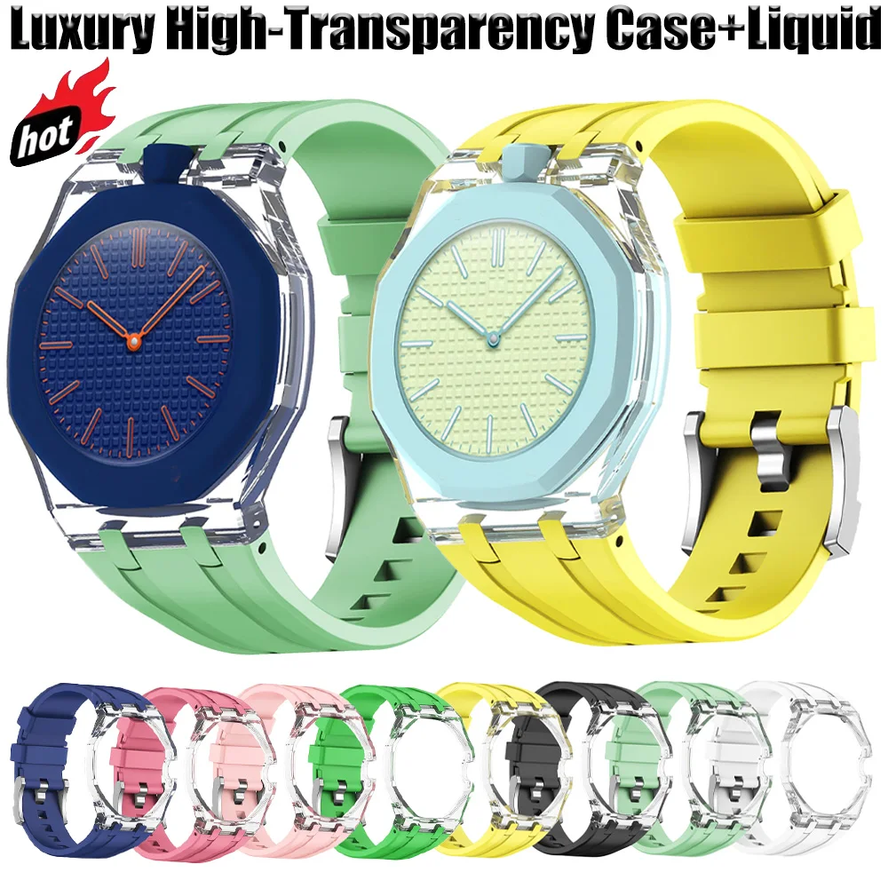 Luxury High-Transparency Case+Liquid Silicone Band for Swatch X AP Royal POP All-in-One Replacement Bracelet Correa Accessories
