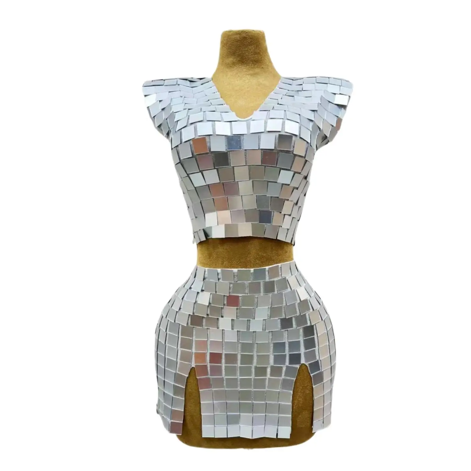 

Kuijia Y2K милый укороченный топ для девочек, комплект мини-юбки с блестящими геометрическими блестками и v-образным вырезом, праздничное платье, мини-юбка для выступлений знаменитостей