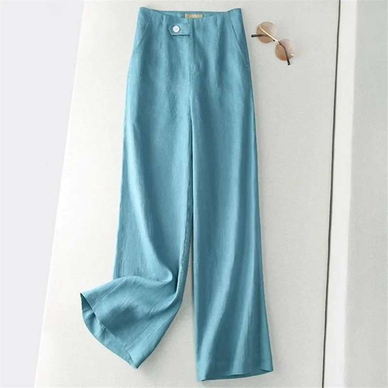 

Women Casual Straight Pantalones New Ladies Oversize Linen Wide Leg Pants Spring Korean Fashion Spodnie Loose High Waist Trouses