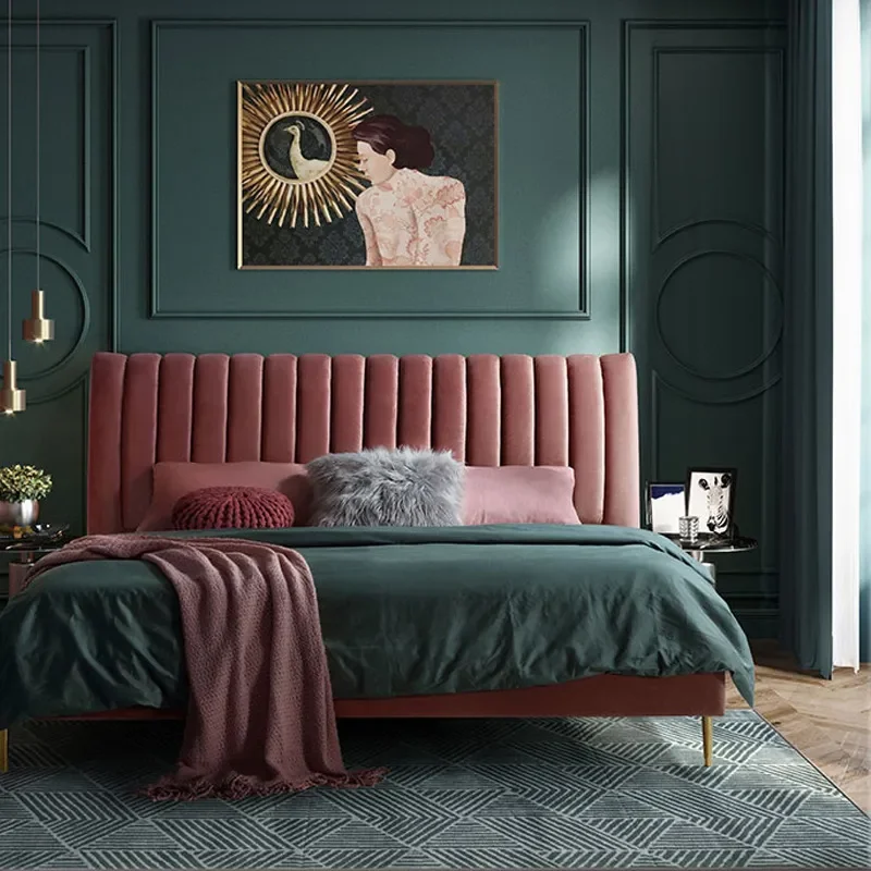 for Hong Kong Style Light Luxury Internet Celebrity Bed Titanium Fabric Bed 1.8 Meters Master Bedroom Double Bed Modern