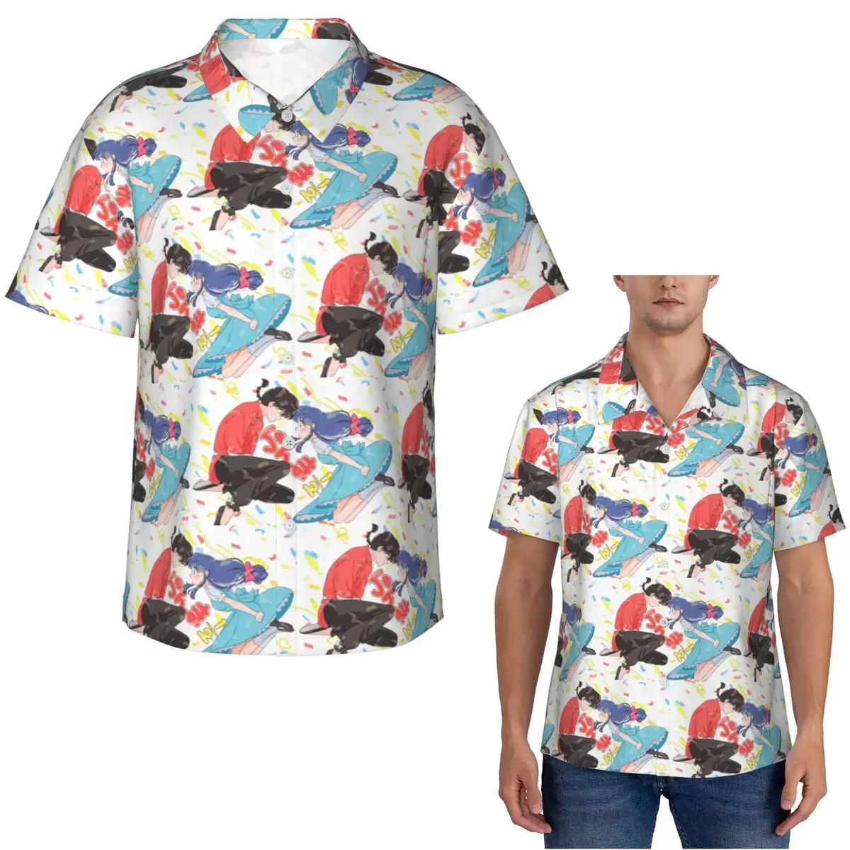 P Chan Ranma Akane Anime Hawaiian Shirts Fashion Men Short Sleeve Shirt for Summer Beach Men's Lapel Tops