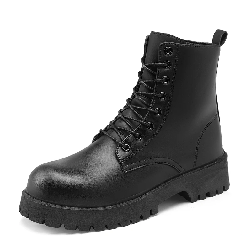 Unbranded Casual Leather High Boots Unisex Black 3