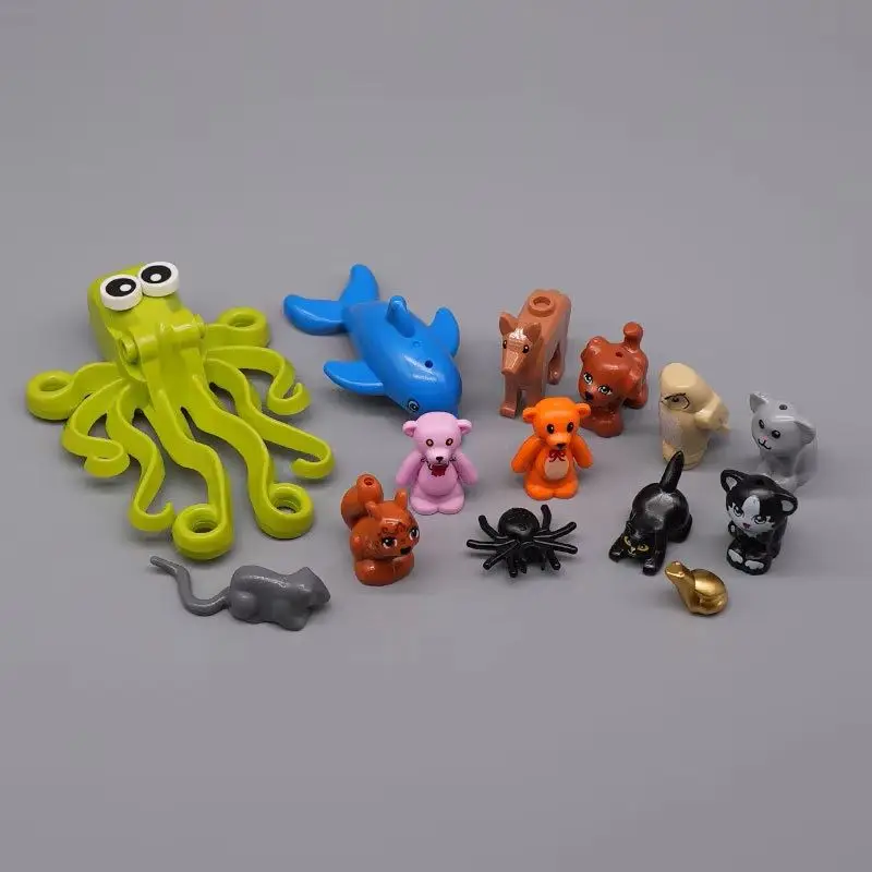 MOC 1PCS Printed Zoo Forest Animals Fox Dolphin Cat Dog Bird Building Blocks Collection Sea Air Land Brick DIY Toy Children Gift