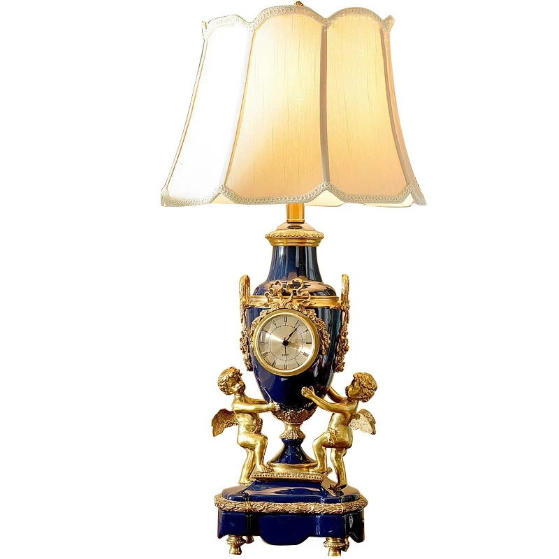 Creative Clock Accessories Porcelain Table Classical Noble Led Home Lampshade Brass Decor Ceramics with White