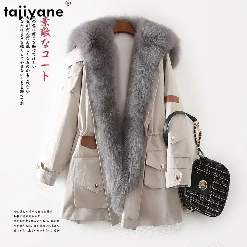 Tajiyane Real Fur Parkas Winter Jackets for Women 2023 Rex Rabbit Fur Liner Fur Coat Luxury Fox Fur Collar Mid-length Chaqueta