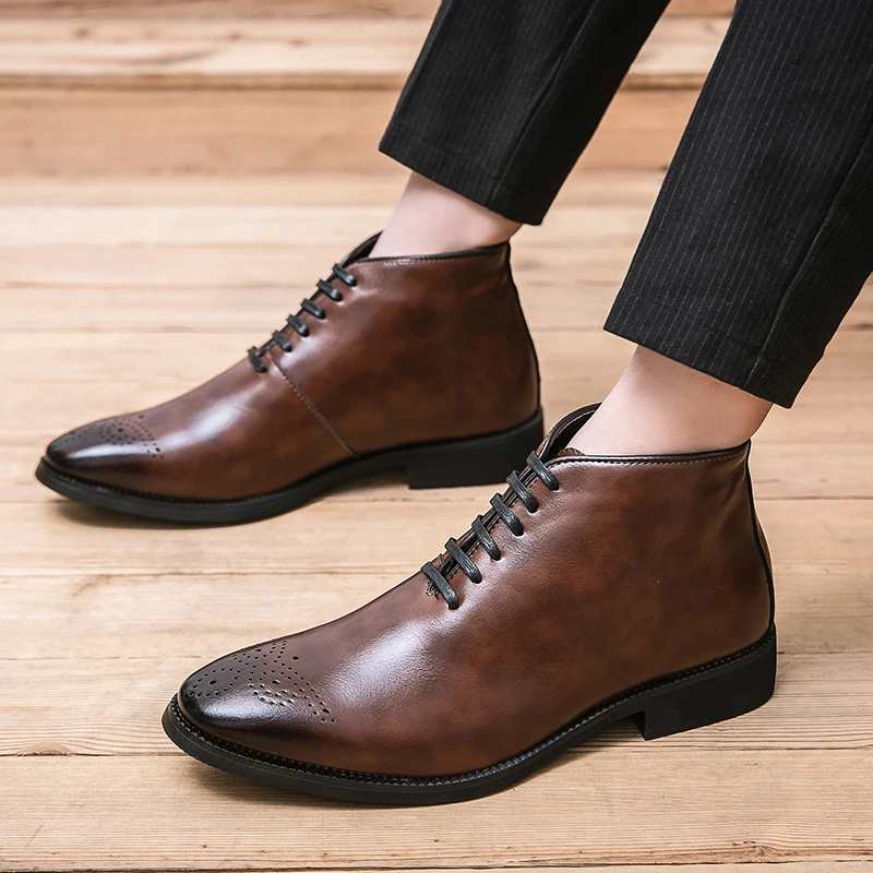 New Luxury Designer Brand Mens Genuine Leather Dress Office Man Shoes for Men Fashion Chelsea Casual Winter Ankle Boots Footwear