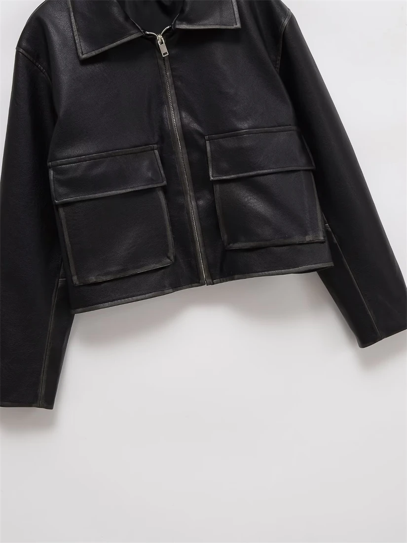 جديد 2025 سترة نسائية عصرية بسحاب بتصميم كلاسيكي من الجلد سترة كاجوال أنيقة للنساء