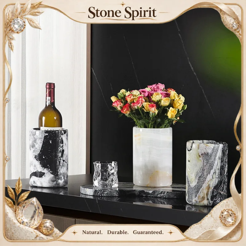 【Natural】Natural Marble Wine Chiller Bucket Luxury Wine Bottle Cooler Chiller Insulated Champagne Beer Ice Bucket
