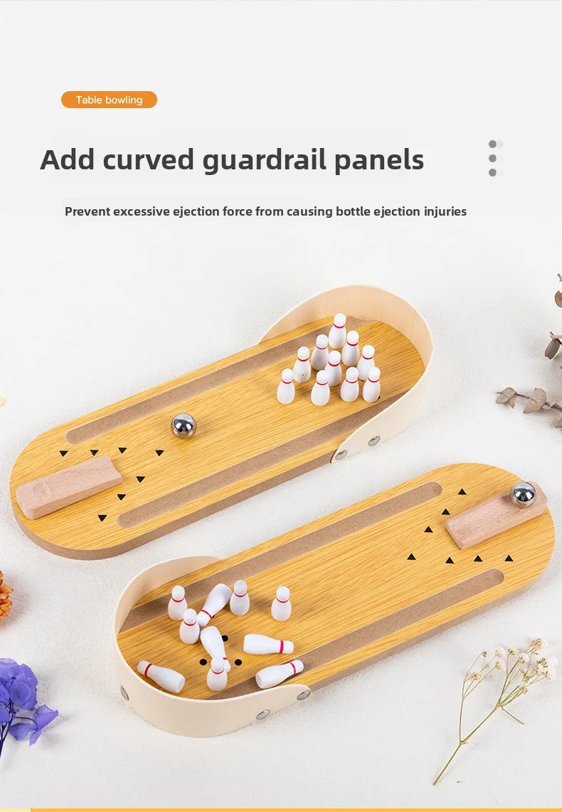 لعبة البولينج الخشبية التعليمية الصغيرة للأطفال - لعبة ممتعة بين الوالدين والطفل لتخفيف التوتر والتفاعل الإبداعي #3