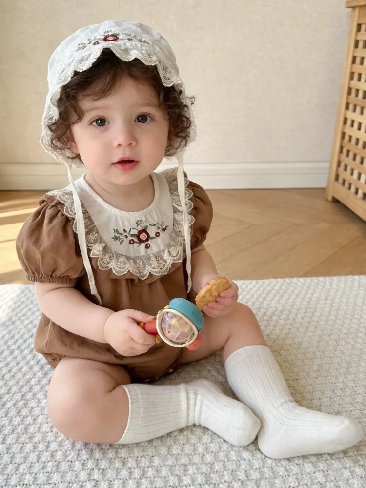 

Милый комбинезон для девочек с ретро-вышивкой, летнее новое хлопковое платье, комбинезон для ползания с коротким рукавом, детская одежда, ромперы