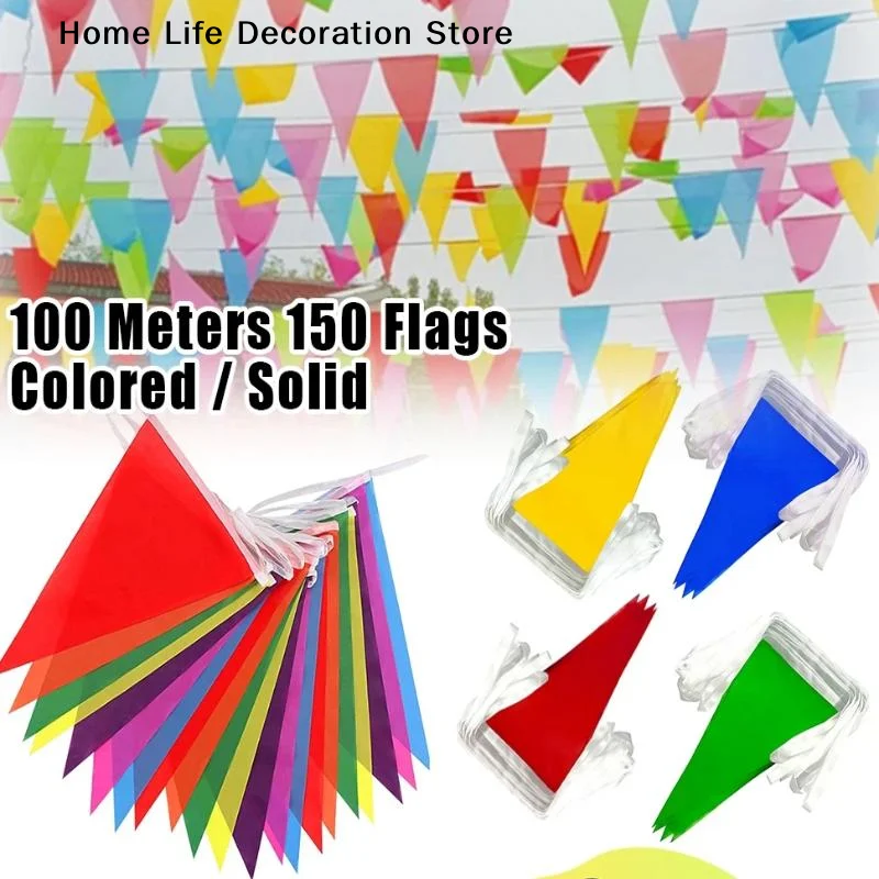 【H】80/100Meter Multicolor Bunting Triangle Flags Fiesta Flag Banner Birthday Party Decoration Colorful Pennants Banner Flag