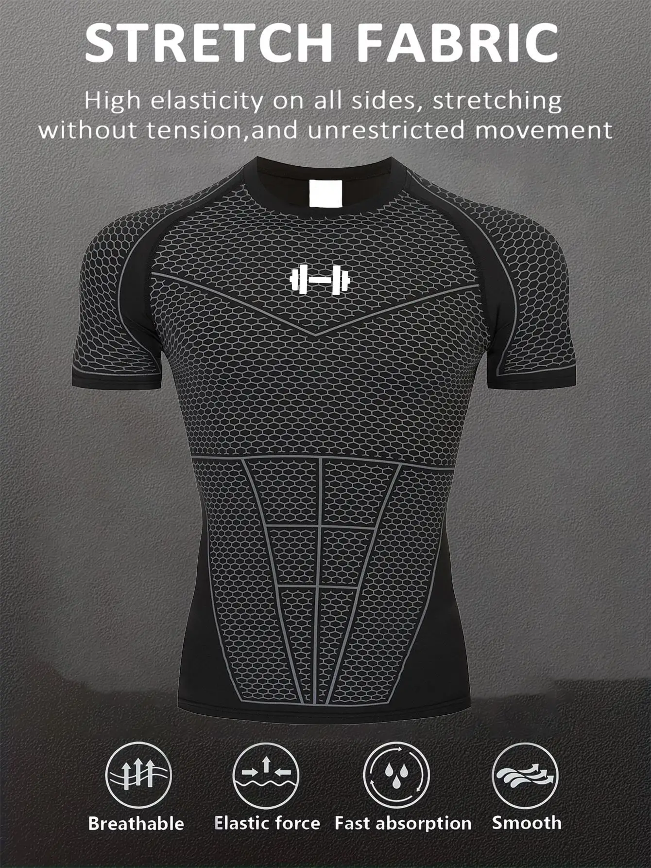 Men's T-Shirt Exercise TShirt Outdoor Running Shirt Tight Fitting Compression Breathable Quick Drying T-Shirts Gym Sports Shirt