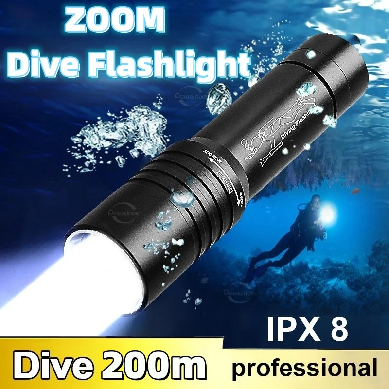 Zoom Diving 200M Underwater Lantern Led Rechargeable Portable Professional Underwater Lantern IPX8 Waterproof Diving Flashlight