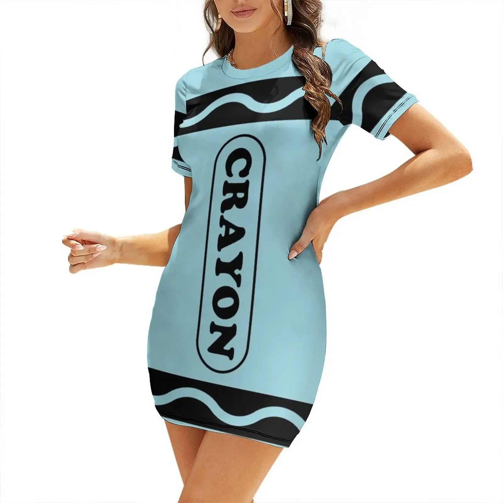 

Light Blue Cyan Crayon Costume Short-Sleeved Dress cute dress women's summer clothing 2026