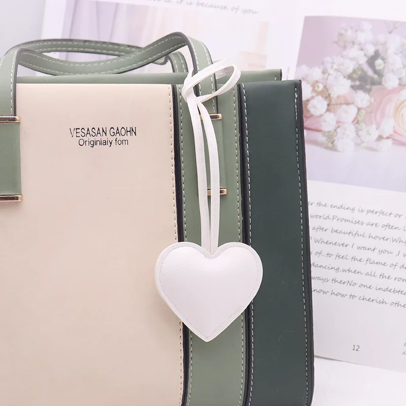Peach Heart Leather Keychain, Cute Bag Charm Gift