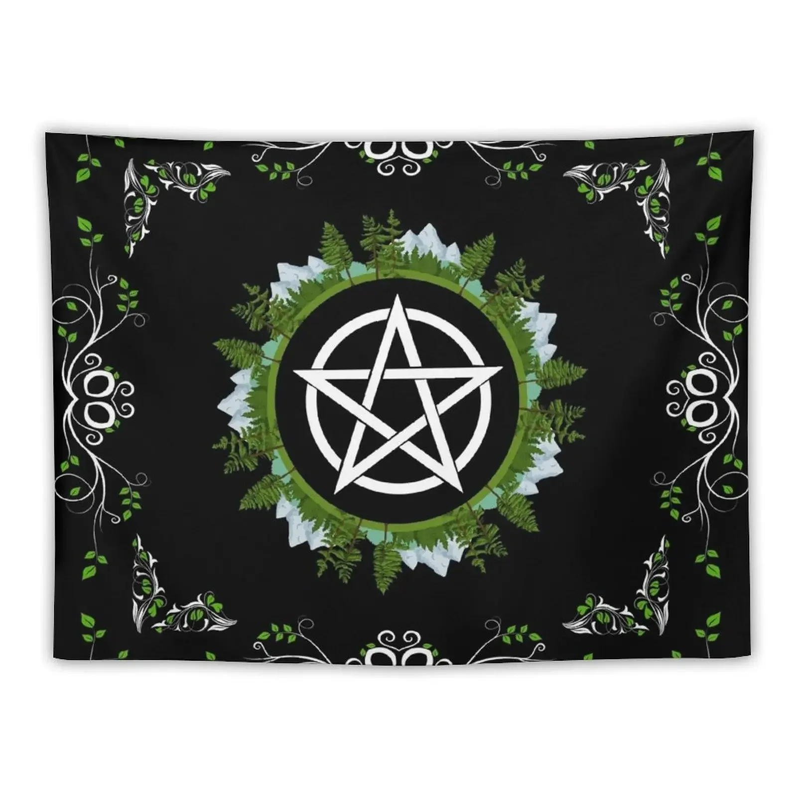 Green Witch Pentagram - Nature Themed Wiccan Pentacle Tapestry Decoration Bedroom Wall Decoration Items Tapestry