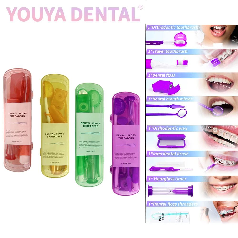 

8 Pcs/Set Portable orthodontic oral care kit, interdental brushing, wax, floss, toothbrush cleaning, braces cleaning tool box