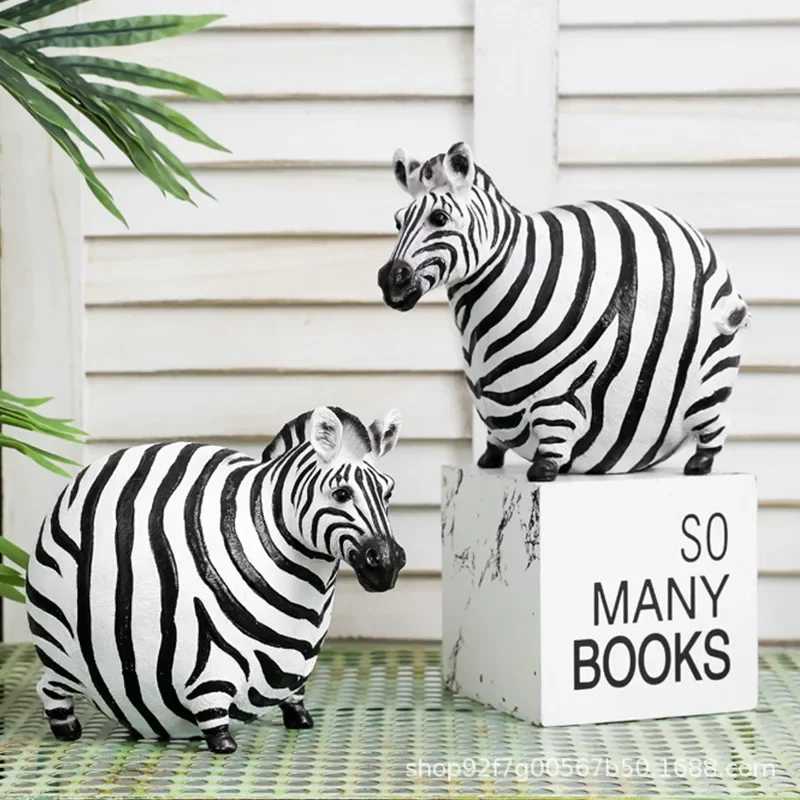 Nordic Creative Resin Cute Fat Zebra Figurine Animal Figurine Sculpture Ornaments Desktop Crafts Art Decoration Statue