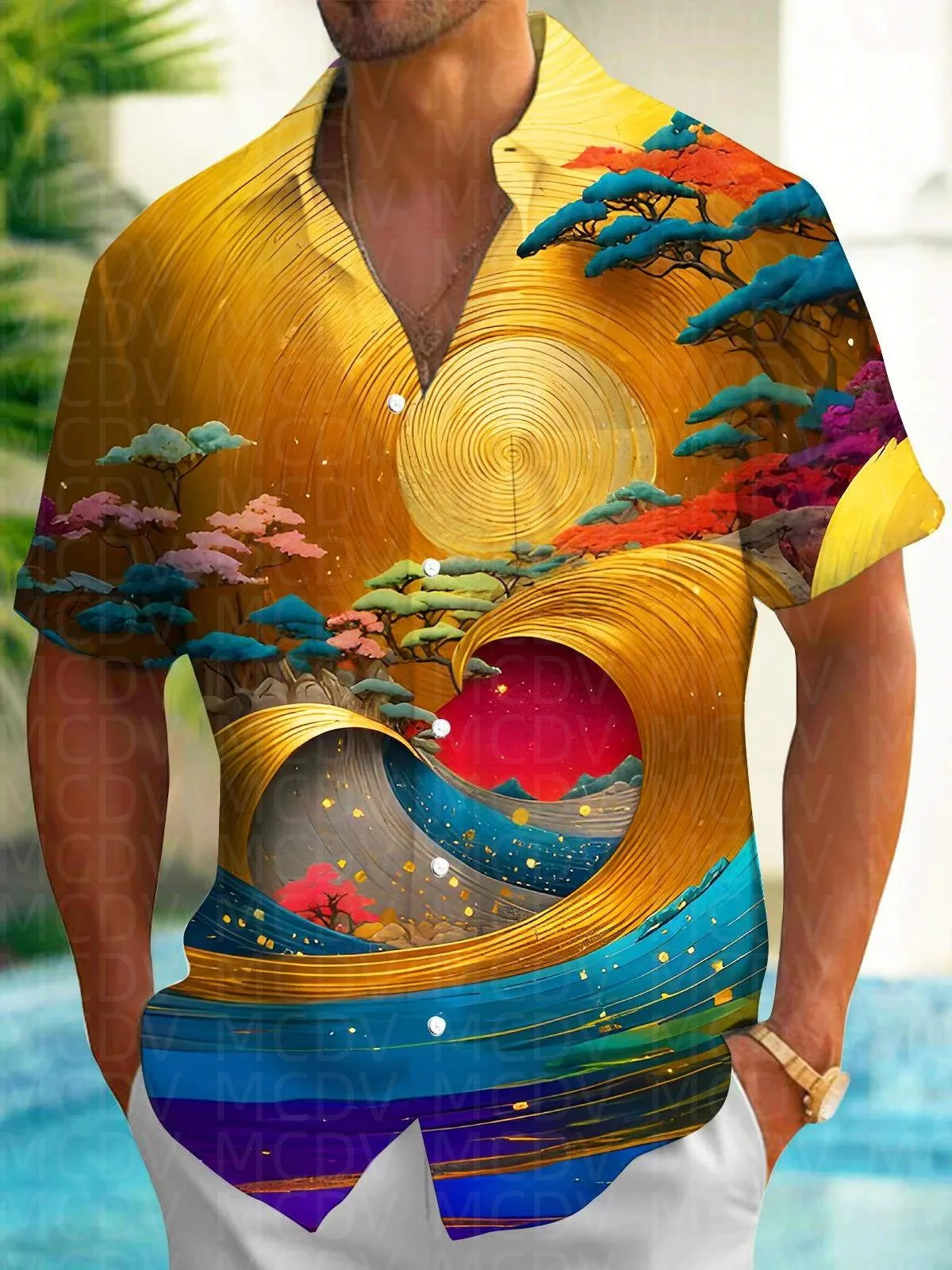 Deer Pattern Men's Hawaiian Shirt Stretch Easy Care Camp Shirt Big Tall