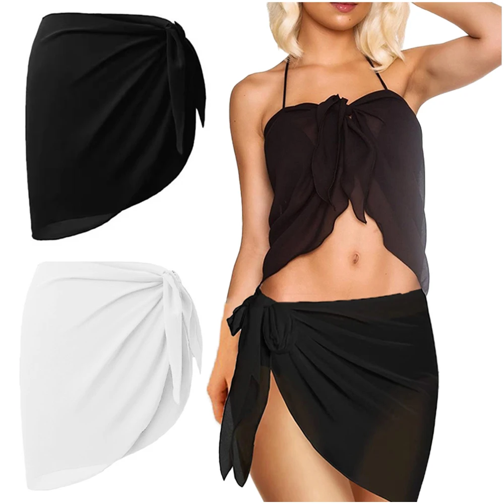 

Summer Women Sarong Coverups Swimwear Chiffon Tulle Short Skirt Scarf Beach Cover-Up Swimsuit Bathing Bikini Wrap Waist Pullover