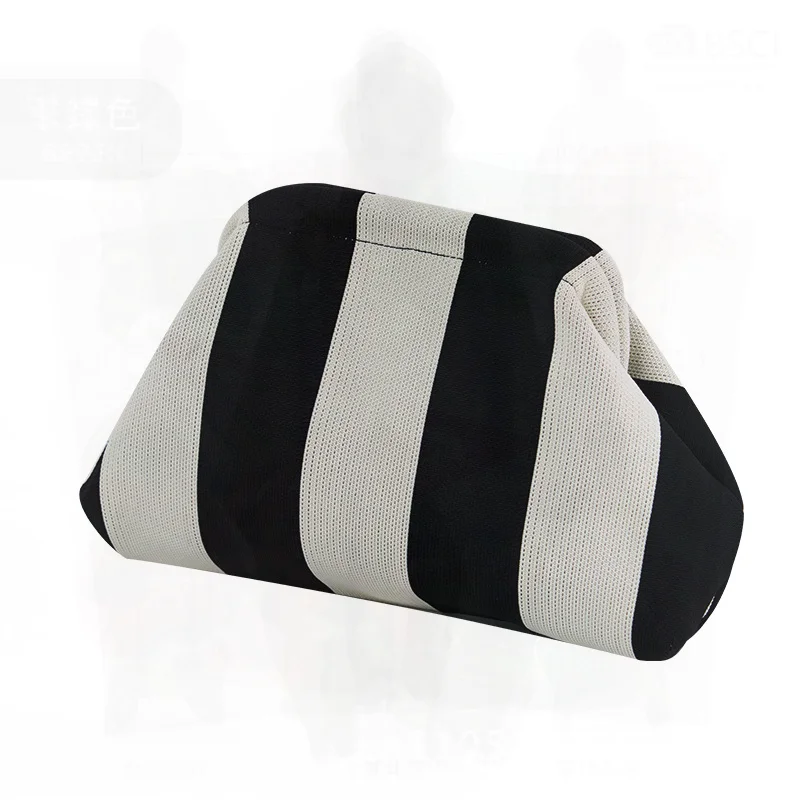 

Large Capacity Knitted Handbag with Striped Cloud Design Urban Minimalism Cotton Thread Fly-woven Bag in Contrast Colors for