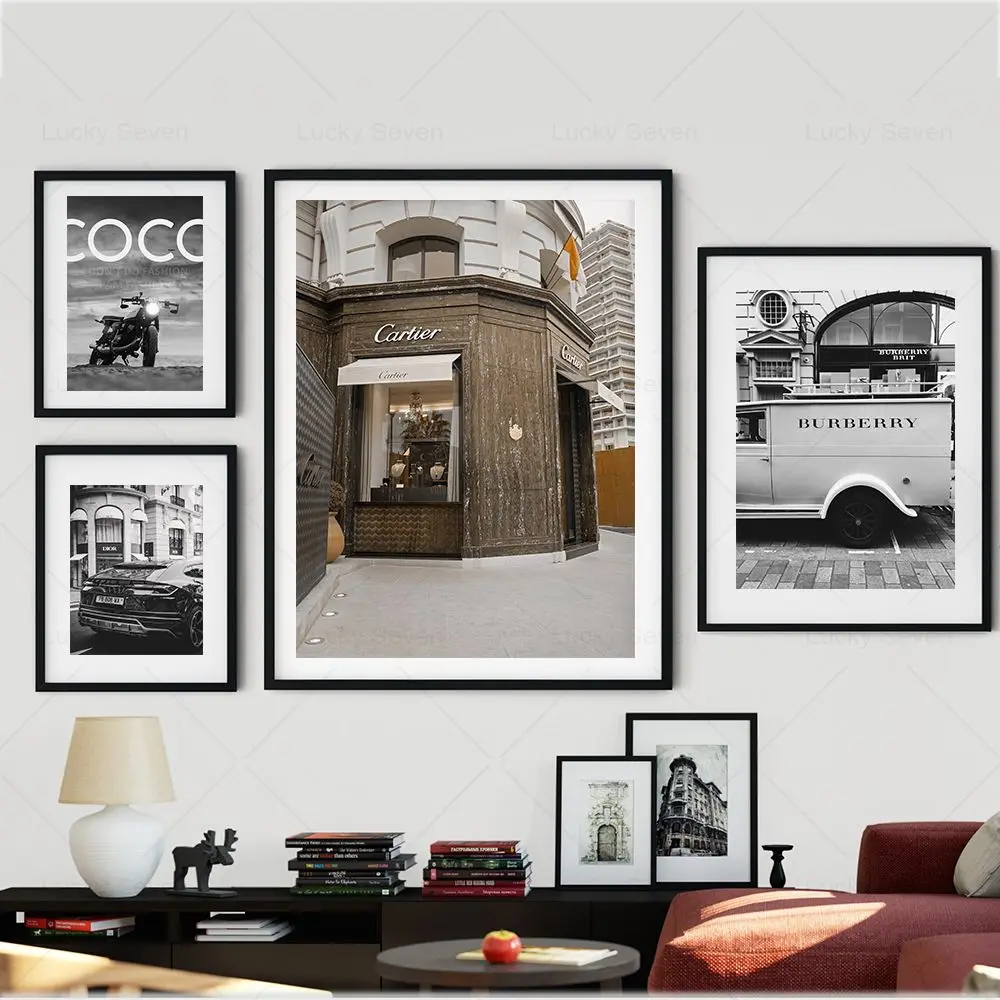 باريس متجر فاخر سيارة الرسم على لوحات القماش الجدارية موضة مثير النساء الملصقات والمطبوعات جدار صور لغرفة المعيشة ديكور المنزل