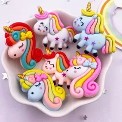 Resin Kawaii Colorful cool Golden Horn Unicorn Flatback Stone Cartoon Christmas Figurine 10PCS Scrapbook DIY Home Decor Crafts