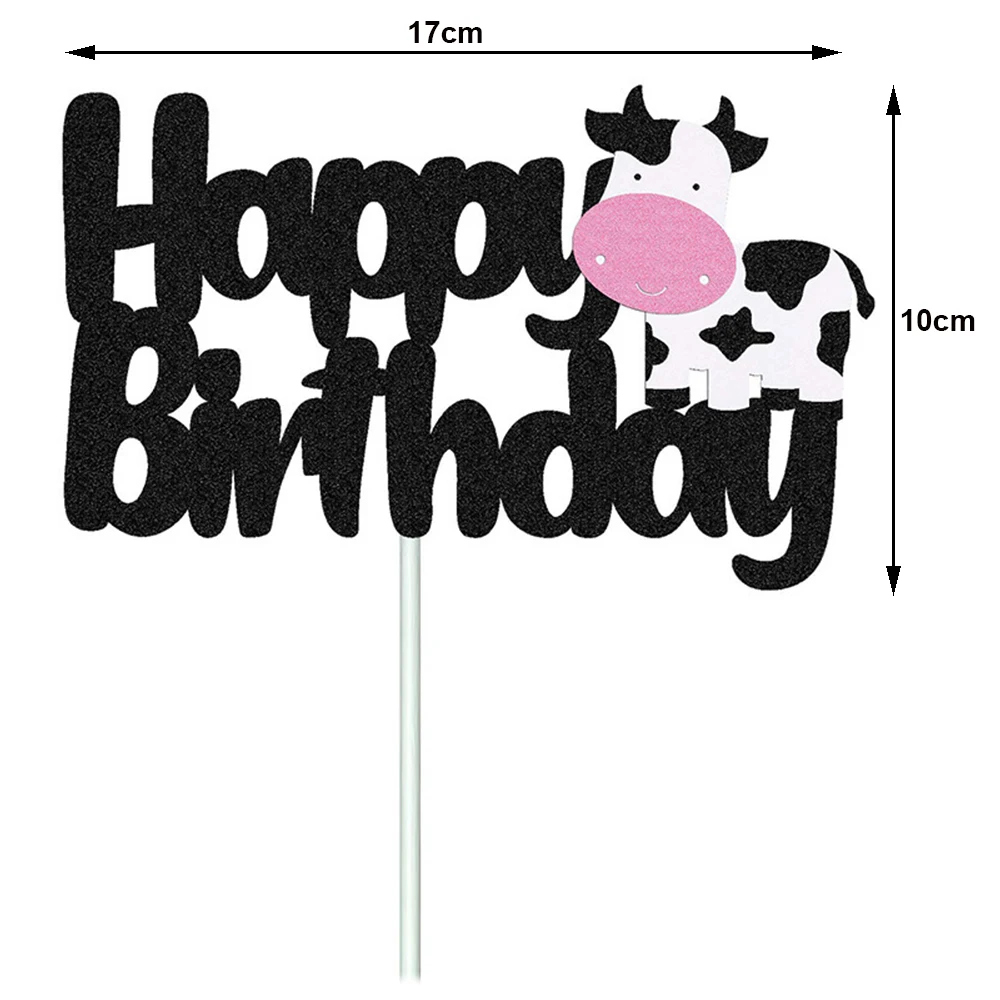 Cow Happy Birthday Cake Toppers Glitter Farm Animals compleanno Cow Cake Pick Decor per tema mucca Baby Shower Boy Girl Birthday