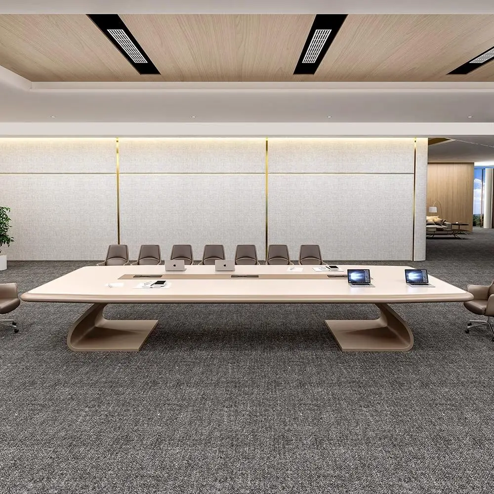 Conference Table,New Style Conference Table With Cable Box Modern Light Luxury Design For Meeting Room Shape 6-20 People Capacit