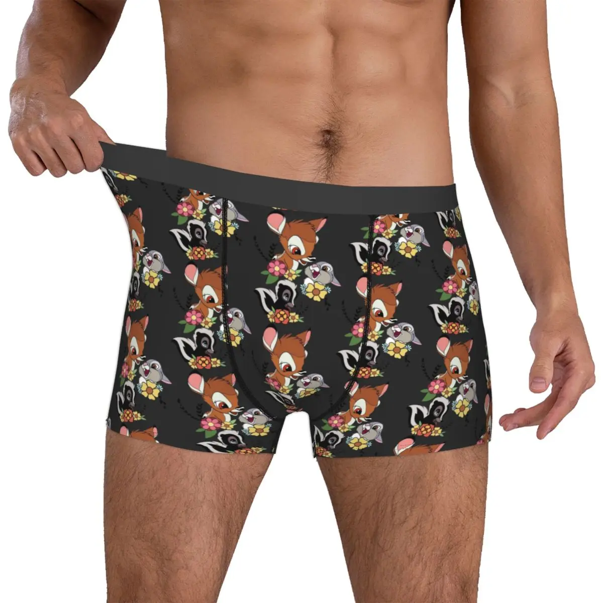 Custom B-Bambies Boxer Shorts For Men 3D Print Bambi Thumper Flower Underwear Panties Briefs Stretch Underpants
