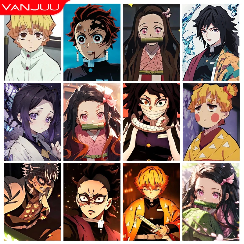 Kits de pintura de diamantes 5D de Demon Slayer, bordado de diamantes de Agatsuma Zenitsu, mosaico de diamantes completo, imagen de decoración de Kamado Nezuko DIY