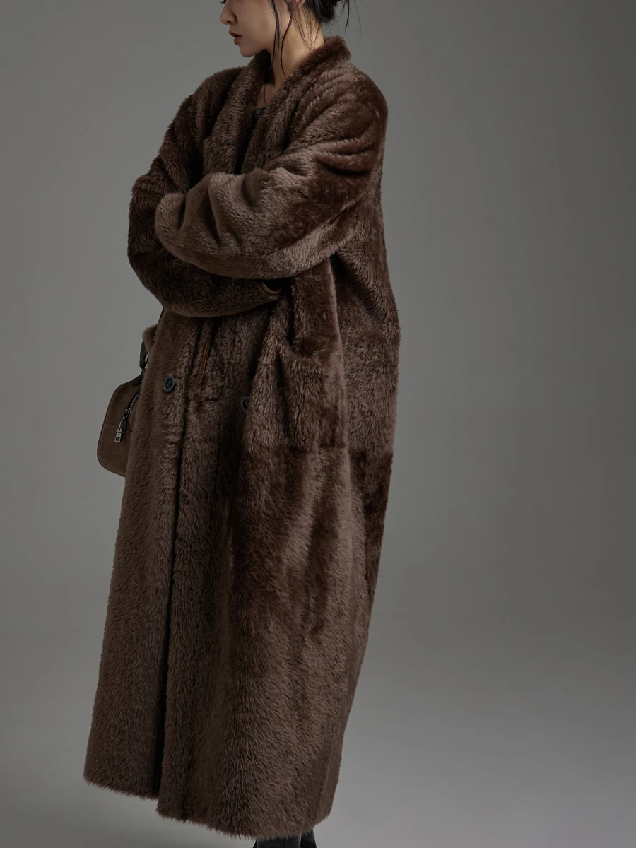 AYUNSUE 천연 양피 모피 코트 여성 진짜 가죽 자켓 럭셔리 의류 여성 겨울 롱 코트 2025 루즈 피트 Шуба Женская