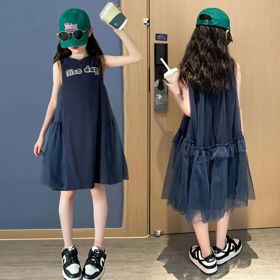 Kids Dresses For Girls Letter Pattern Girl Child Dress Summer Kids Dresses Casual Style Girls Costumes 6 8 10 12 14