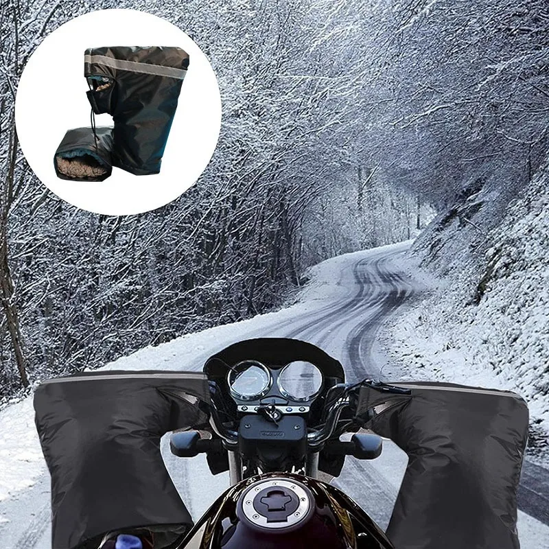 1 Juego de guantes para manillar de motocicleta ATV de invierno, cubierta protectora negra con mango de Scooter a prueba de viento y nieve