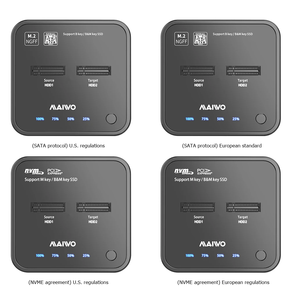 USB 3.1 Type C Hard Drive Docking Offline Clone M.2 SSD Station SATA NVME Dual Bay External Dock