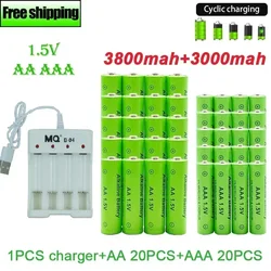 AA +AAA Battery New 1.5VRechargeableBattery AA3800MAH AAA3000 with USBCharger for LED Flashlight Flashlightorelectronicdevices