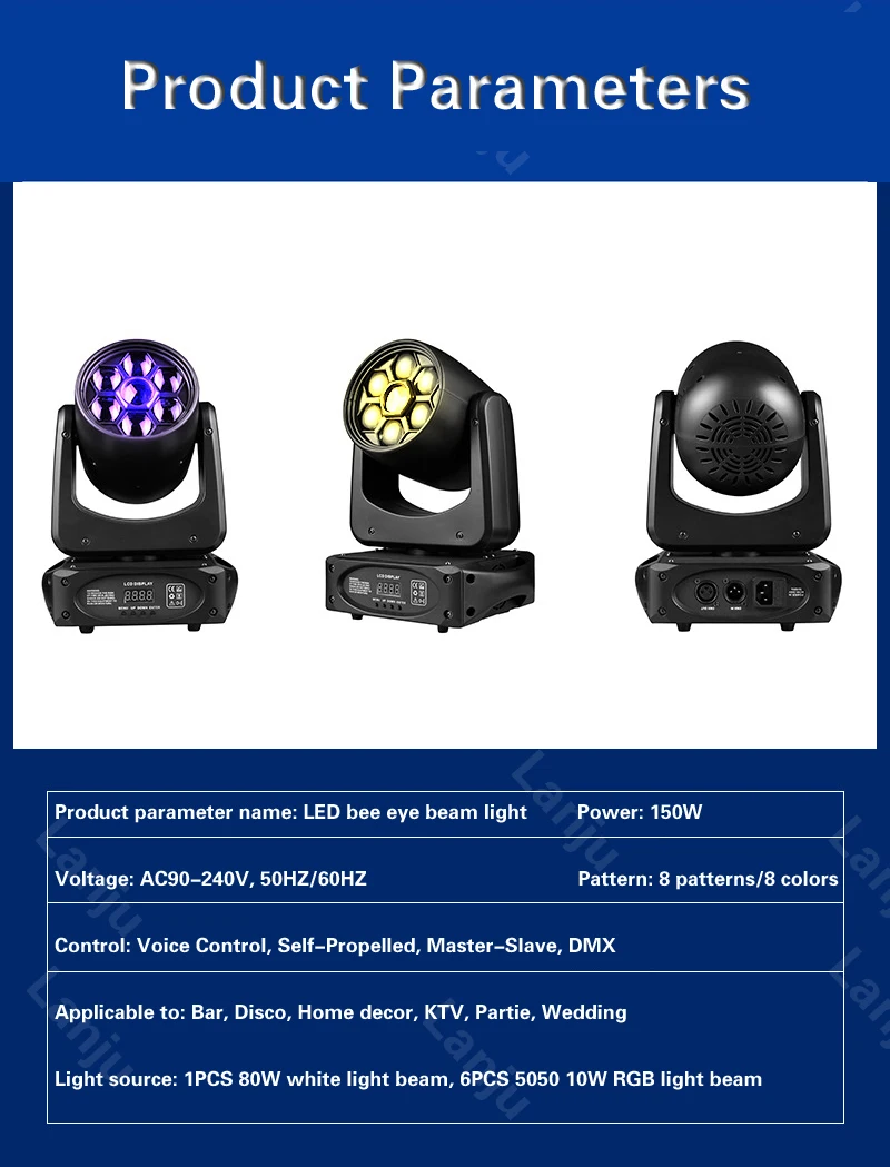 NEW 150W LED Light Strobe Bee Eye Moving Head-Light RGBW Beam Pattern Stage Lighting Disco DJ Wedding Christmas Party Wash Light