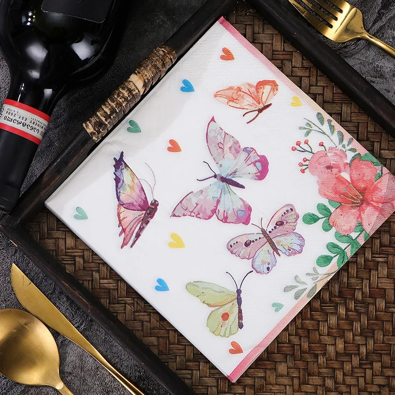 20Pcs Flower Butterfly Paper Napkins Floral Serviette Papers Dinner Tissues Wedding Xmas Party Decoration