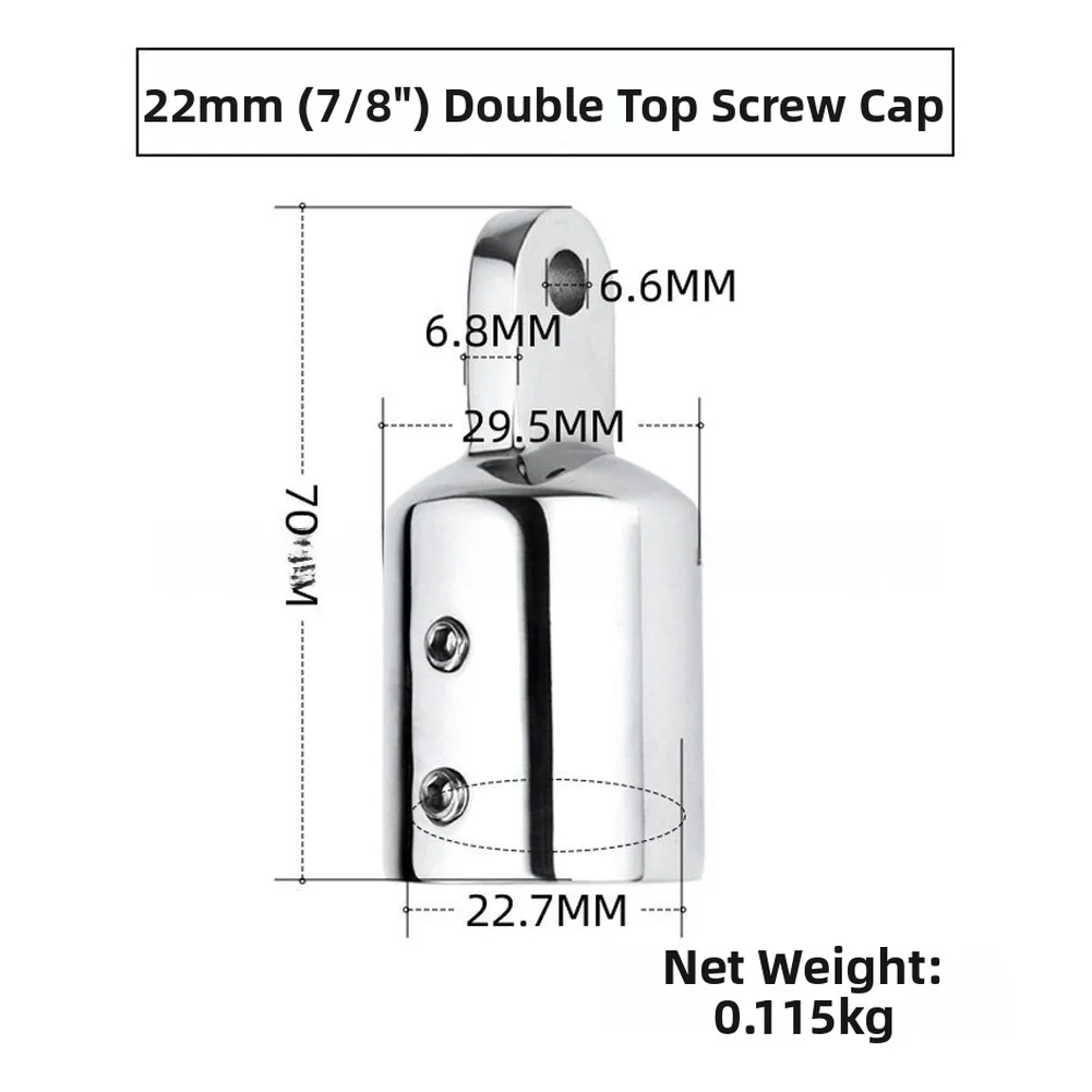 316 Stainless Steel Eye End Cap for Bimini for top Canopy Slide Cap Compatible with 22mm and 25mm Rods Marine Hardware