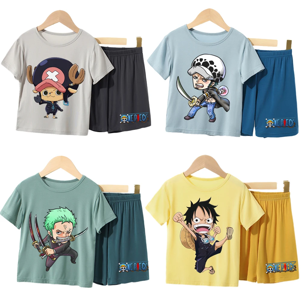 Nika Luffy Jinbe Kaidou Law Zoro Ace Chopper conjunto de ropa de casa para padres e hijos, pijamas informales de manga corta finos, Modal para niños, una pieza