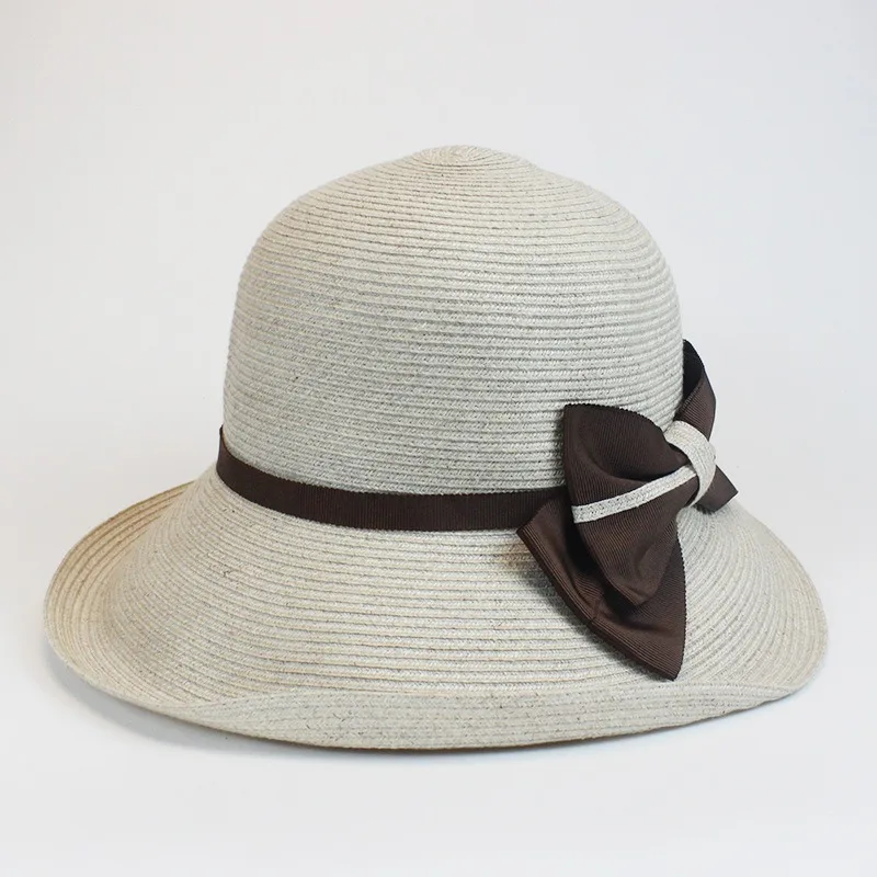 

Linen simple bow sun hat summer visor ladies beach straw hat