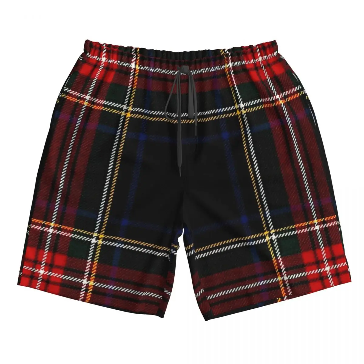 Stewart preto moderno original escocês tartan calções de praia masculina fitness secagem rápida maiô engraçado rua diversão calções 3d